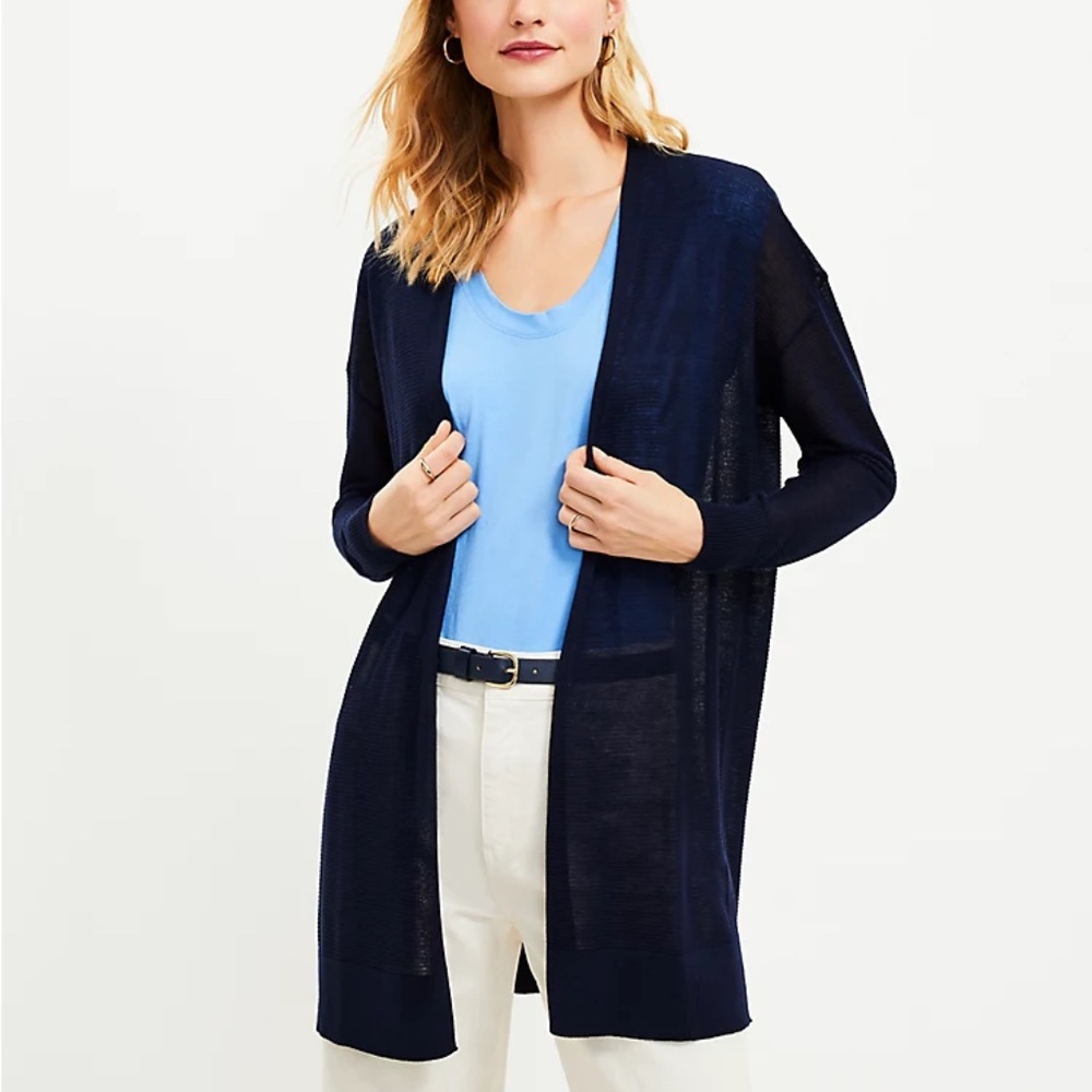 LOFT - LOU & GREY Lightweight Long Open Front Cardigan - Dark Navy - XXL